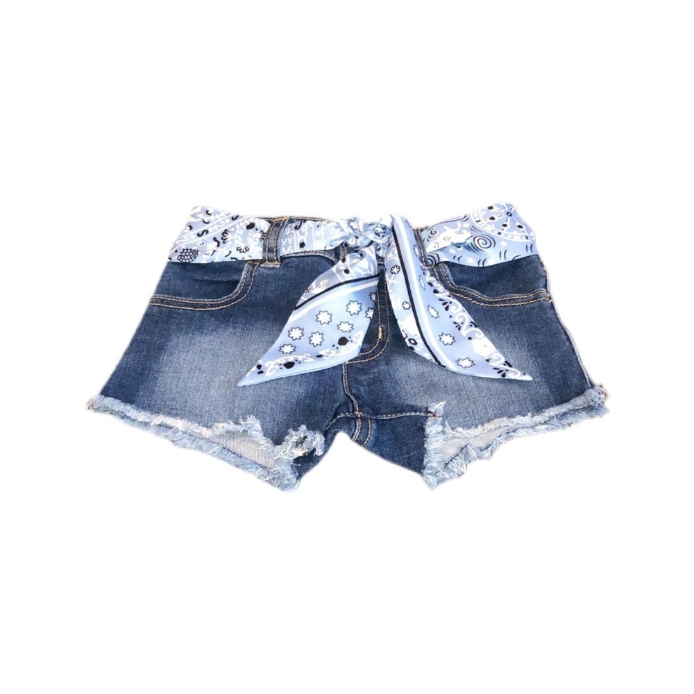 Toddler Denim Shorts W/ Bandana Print Scarf Belt - Picture 2 of 4